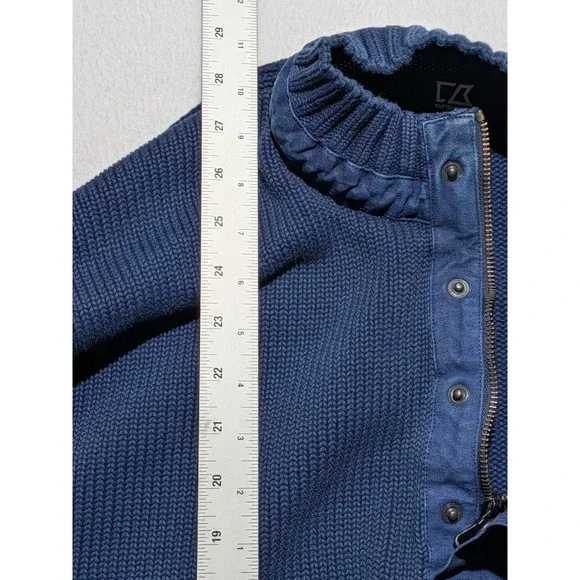 Cutter & Buck Blue‎ Cotton Sweater XL Chunky Knit Elbow Patch - Picture 11 of 13